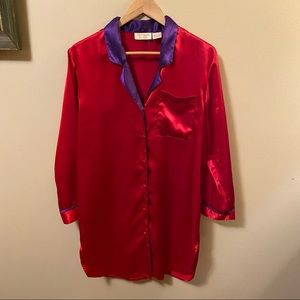 Vtg Victorias Secret Gold Label Pink Button Up Long Sleeve Midi Nightgown Small